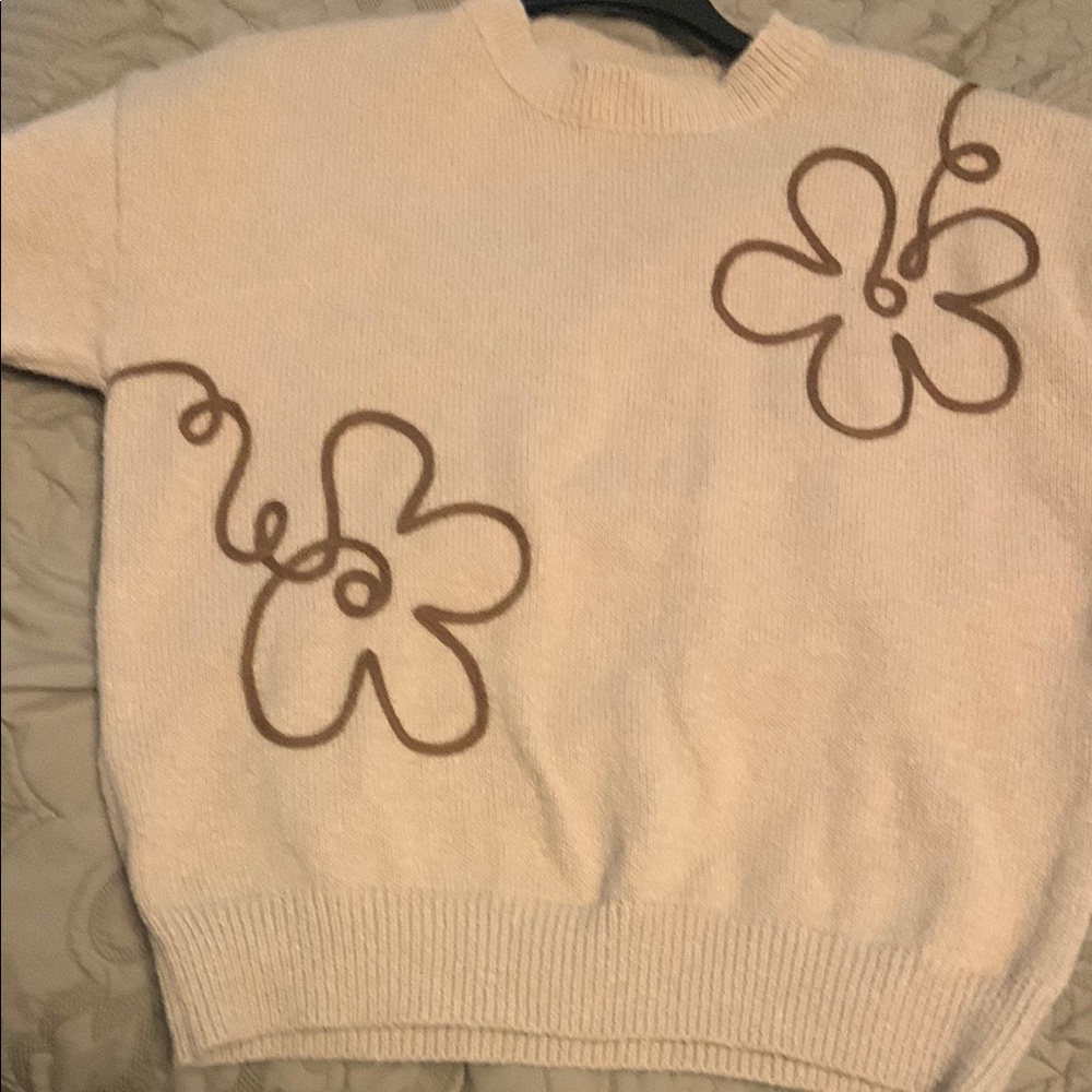 Cream Sweater with Brown Floral Design